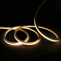 Vertical bend LED neon flex along stair nosings, 2700K warm white 10x10mm 48V