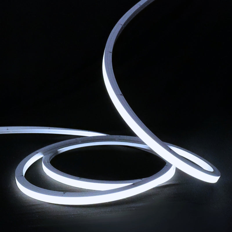 6000K cool white 10x10mm vertical bend top bend LED neon flex, 48V IP67, switched on