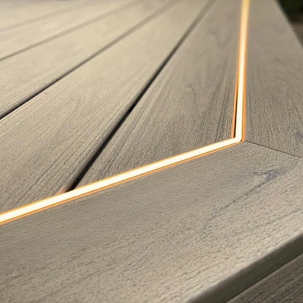 Cool White 6000K 10x10mm dual bend neon flex installed on outdoor decking boards