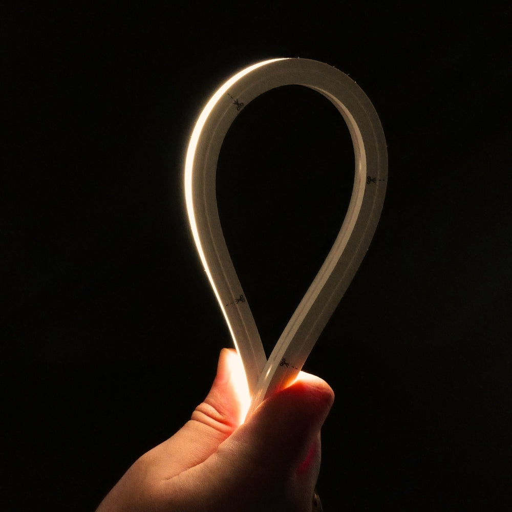 Vertical bend LED neon flex along stair nosings, 3000K warm white 10x10mm 48V