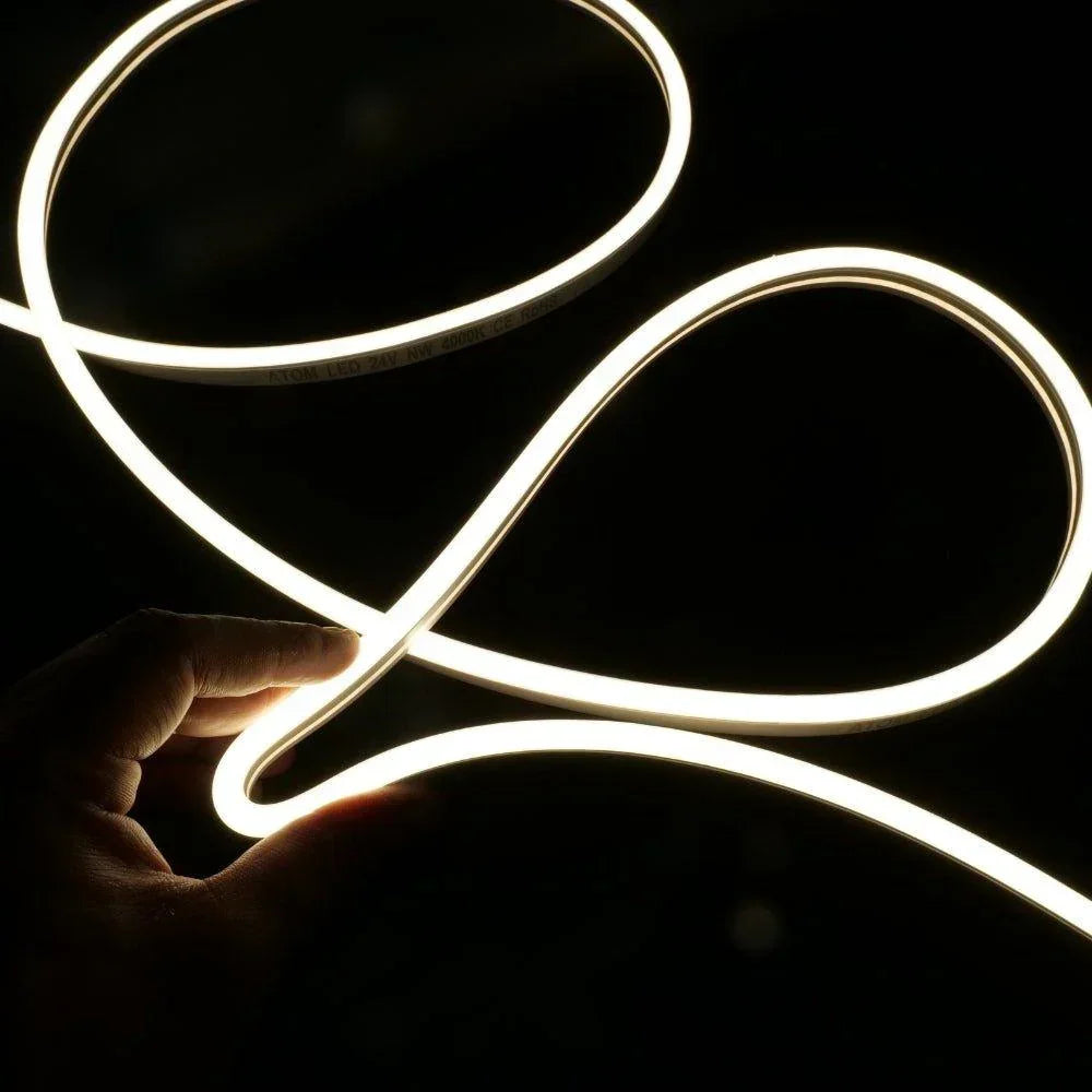 Natural White 4000K neon flex 8x16mm — close-up of fully diffused dot-free LED light line