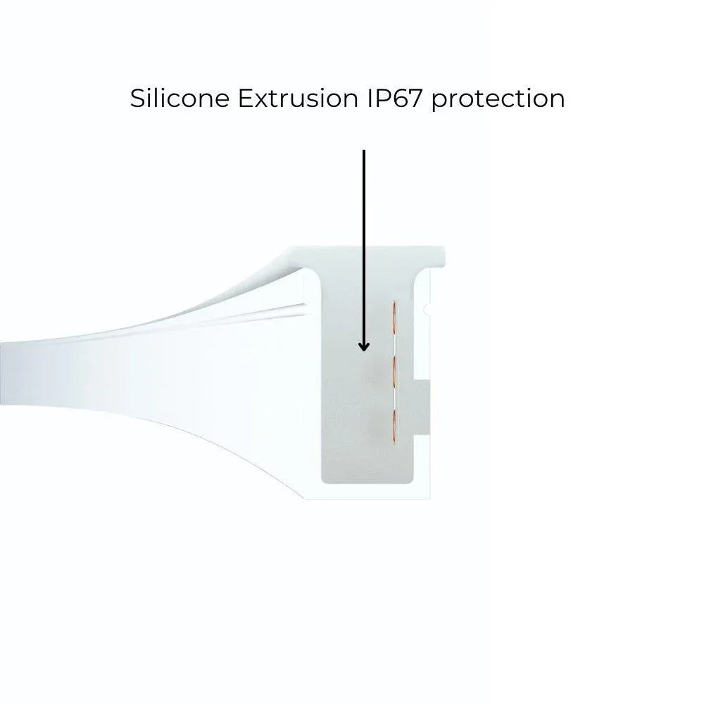 Natural White 4000K 8x16mm IP67 LED neon flex — installed in aluminium profile channel
