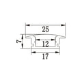 Cross-section drawing showing 25mm width 7mm height 12mm strip channel