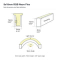 8x16mm RGB neon flex cross-section, housing dimensions and 120 degree beam angle