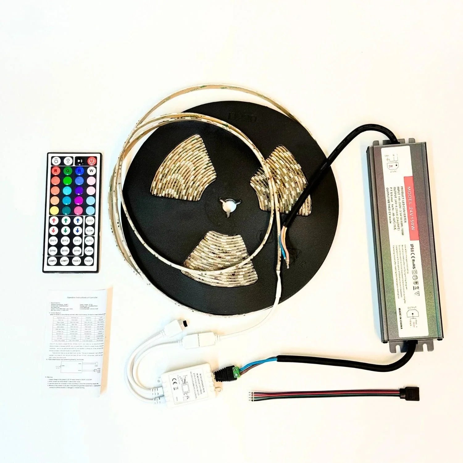 RGB LED Strip with WiFi Controller DC 24V 10m One Length 5050 IP65 Waterproof 60LED/m Full Kit - ATOM LED