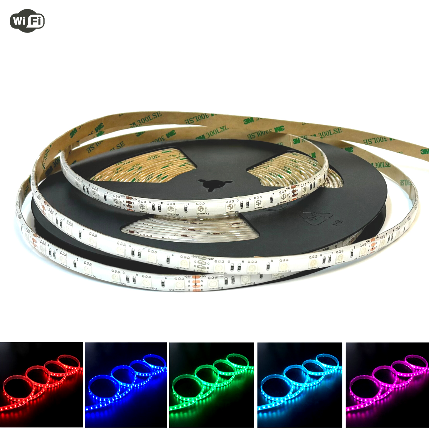 RGB LED Strip with WiFi Controller DC 24V 10m One Length 5050 IP65