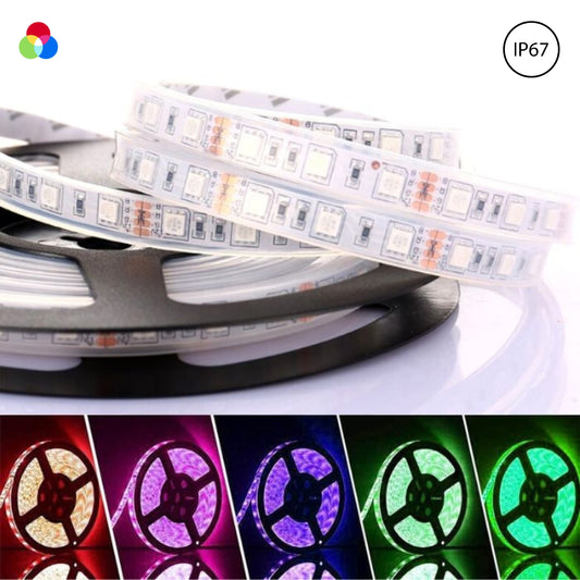RGB LED Strip 12V SMD5050 IP67 Waterproof 60LED/m 5metre For Outdoor Use Full Kit