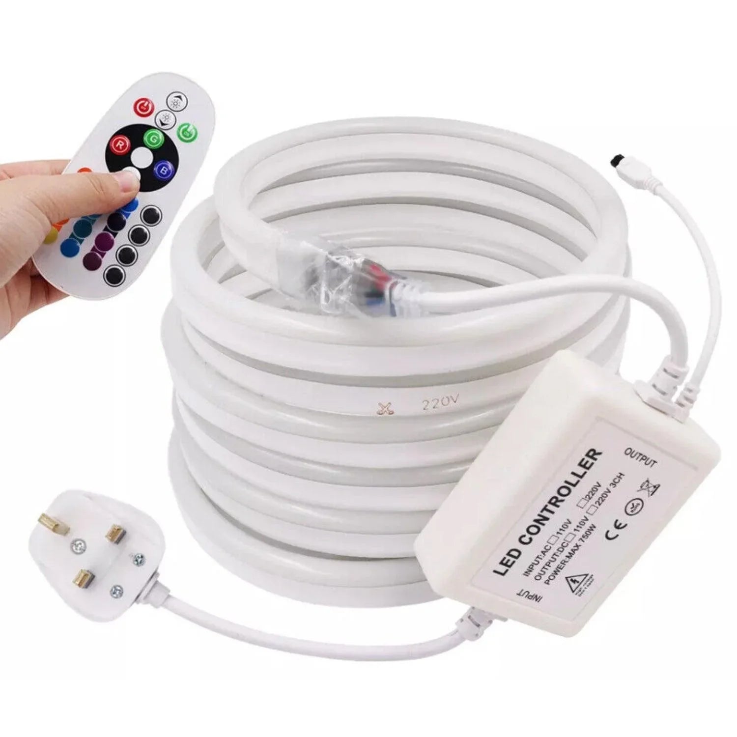 RGB LED Neon Flex 220V 240V 16x16mm Vertical Bend IP65 Dimmable Kit