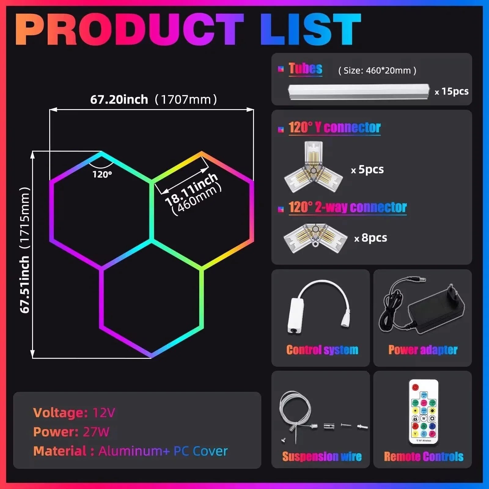 RGB Hexagrid LED Hexagon Ultrabright LED Multicolour Hex Lights - Three Hex Grid - ATOM LED