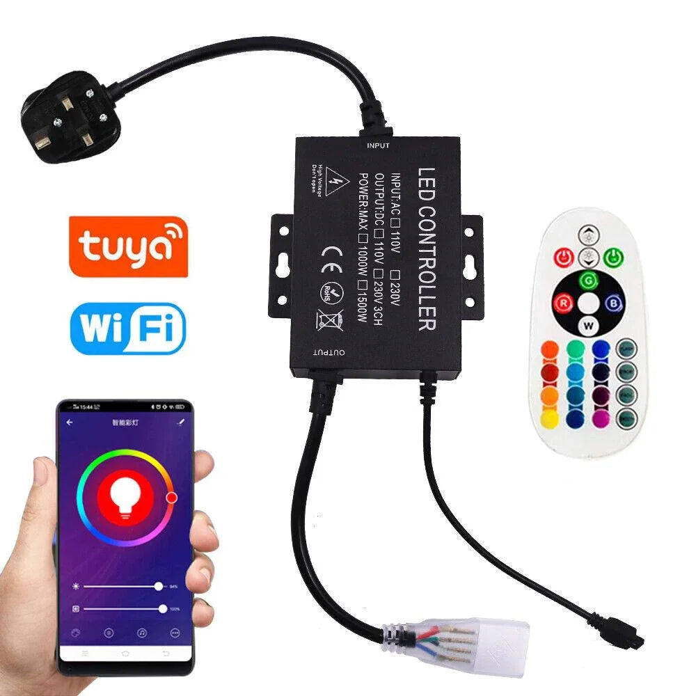 RGB LED Strip 220V 240V 60LEDs/m WIFI Controller with Remote Works with Google Home & Alexa - ATOM LED