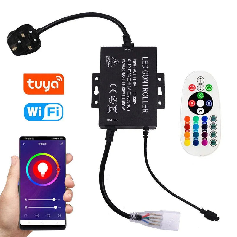 RGB LED Strip 220V 240V 60LEDs/m WIFI Controller with Remote Works with Google Home & Alexa - ATOM LED