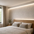 Illustrative indoor bedroom cove installation showing Warm White 3000K SCOB LED strip lighting