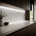 Illustrative indoor under-cabinet installation showing Natural White 4000K SCOB LED strip lighting