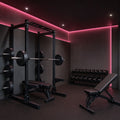 Pink SCOB LED strip lighting installed in a modern gym — illustrative interior