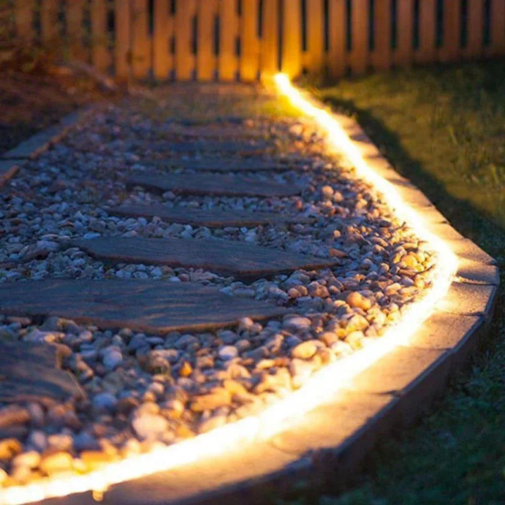 Warm White 3000K 8x16mm IP67 LED neon flex — installed in aluminium profile channel