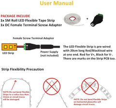 Warm White LED Strip 12V IP65 Waterproof 60LED/m 5 metre with 3M Adhesive Tape Full Kit - UK LED Lights