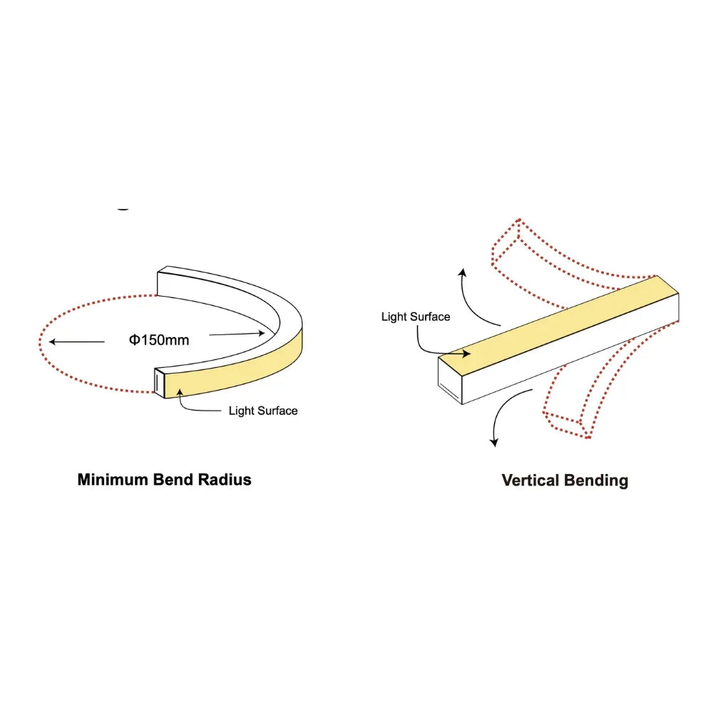 Warm White Neon Flex 3000K 48V 16x16mm Top Bend IP67 Waterproof 50m