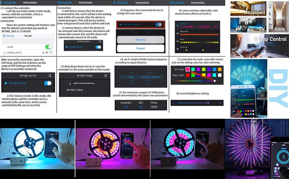 SP108E WiFi Controller DC 5V-24V for SK6812 SK6812-RGBW WS2812 WS2813 WS2811 AL2815 Digital Pixel Strip Light &  Neon Flex - ATOM LED
