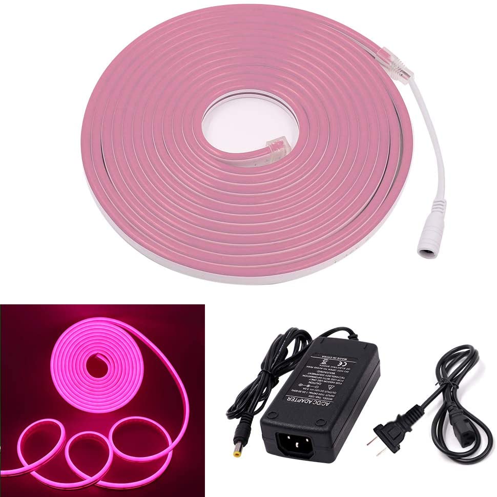 Pink Neon Flex 12V 6x12mm 120LEDs/m IP65 Waterproof 2.5cm Cut Kit - ATOM LED