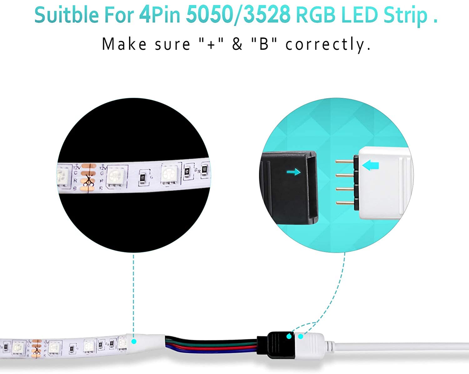 2 Metre DC 12V/24V RGB LED Strip Extension Cable LED Strip Connector 4 Pin Soldless Strip Jumper Cables Kit with Connector for 5050 3528 - ATOM LED