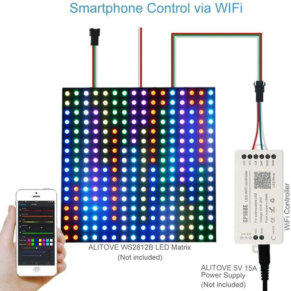 SP108E WiFi Controller DC 5V-24V for SK6812 SK6812-RGBW WS2812 WS2813 WS2811 AL2815 Digital Pixel Strip Light &  Neon Flex - ATOM LED