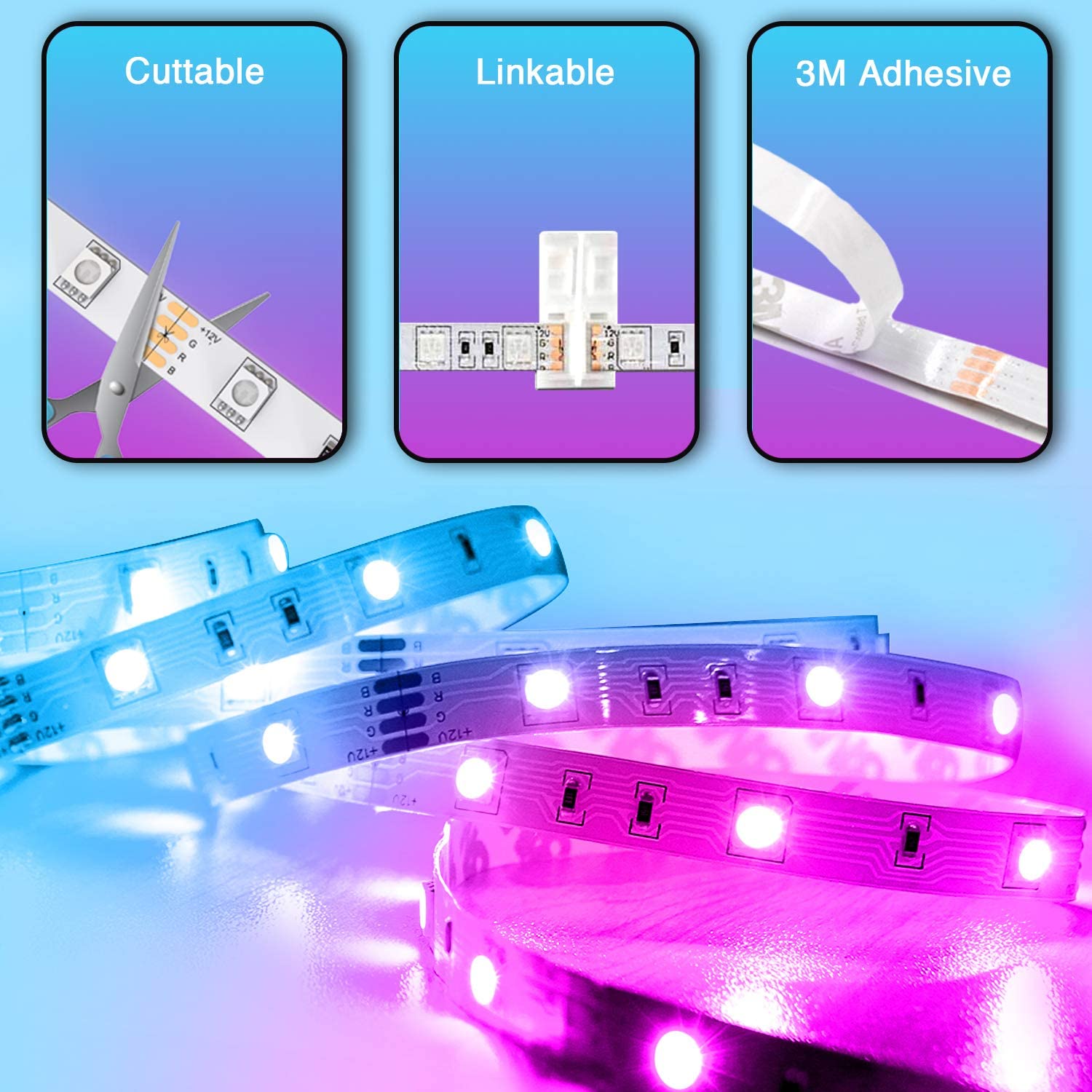 RGB LED Strip SMD5050 12V IP65 Waterproof 60LED/m 5 metre Full Kit - ATOM LED