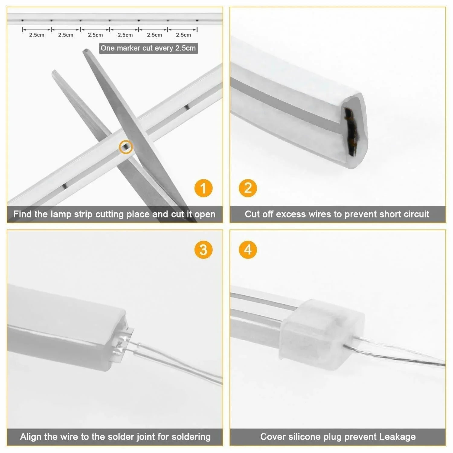 Cool White Neon Flex DC 12V IP65 Waterproof 8x16mm 120 LEDs/M Full Kit - ATOM LED