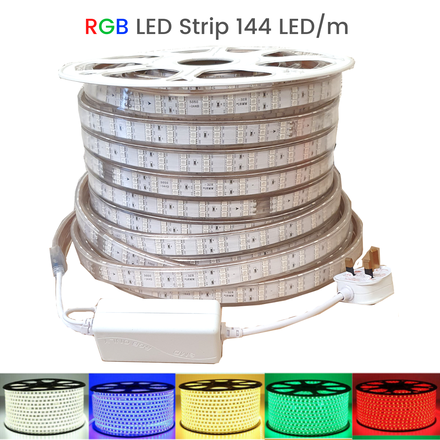 RGB LED Strip 5050 220V 240V 144LEDs/m IP67 Waterproof Full Kit