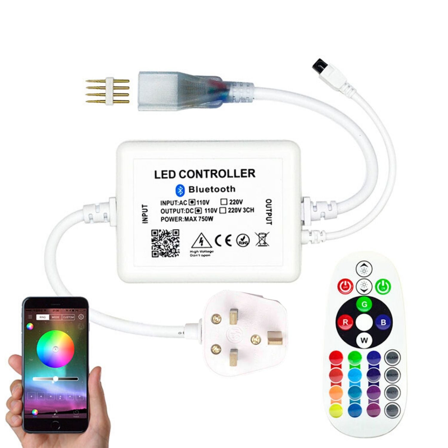 RGB LED Strip Light 220V IP67 Wireless Bluetooth App Control with Remote 60 LED/m - ATOM LED