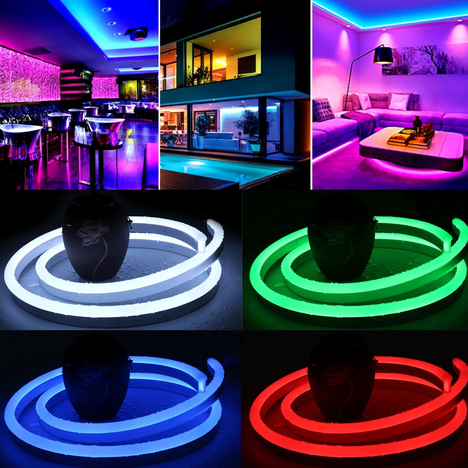 RGB LED Neon Flex 220V 240V 14x25mm Dimmable IP67 Waterproof with Bluetooth  Controller & Remote