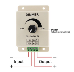 LED Strip & Neon Flex Dimmer Switch DC 12V 24V 8A Adjustable Brightness Single Colour - ATOM LED