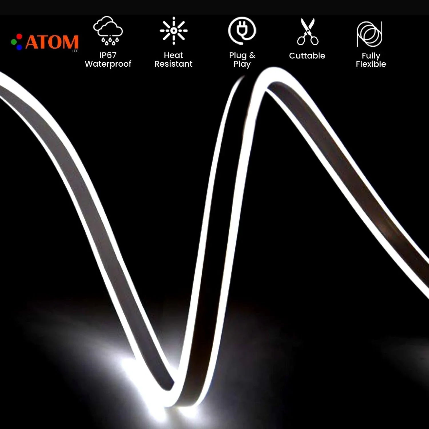 Cool White Neon Flex Double Side 220V 240V 120LED/m 8x16mm IP67 Waterproof Full Kit - ATOM LED