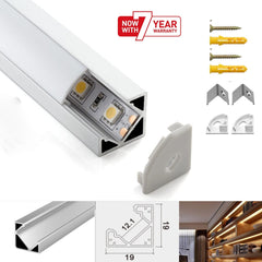 LED Strip Aluminium Corner Profile Milky Cover Cabinet LED Corner Profile 19x19mm - ATOM LED