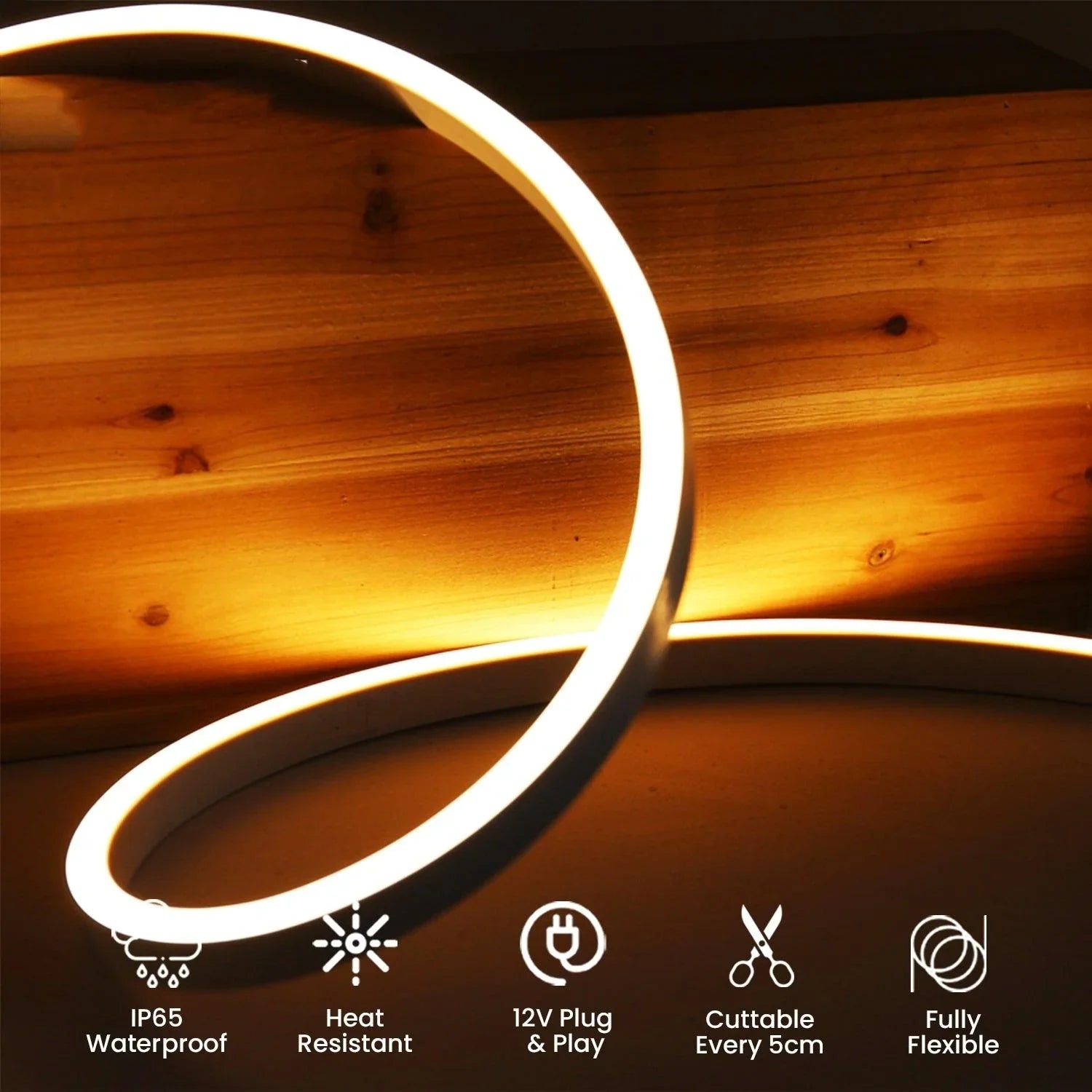 Mini Warm White Neon Flex 3000K 12V 6x12mm 120LEDs/m IP65 Waterproof 2.5cm Cut Kit - ATOM LED