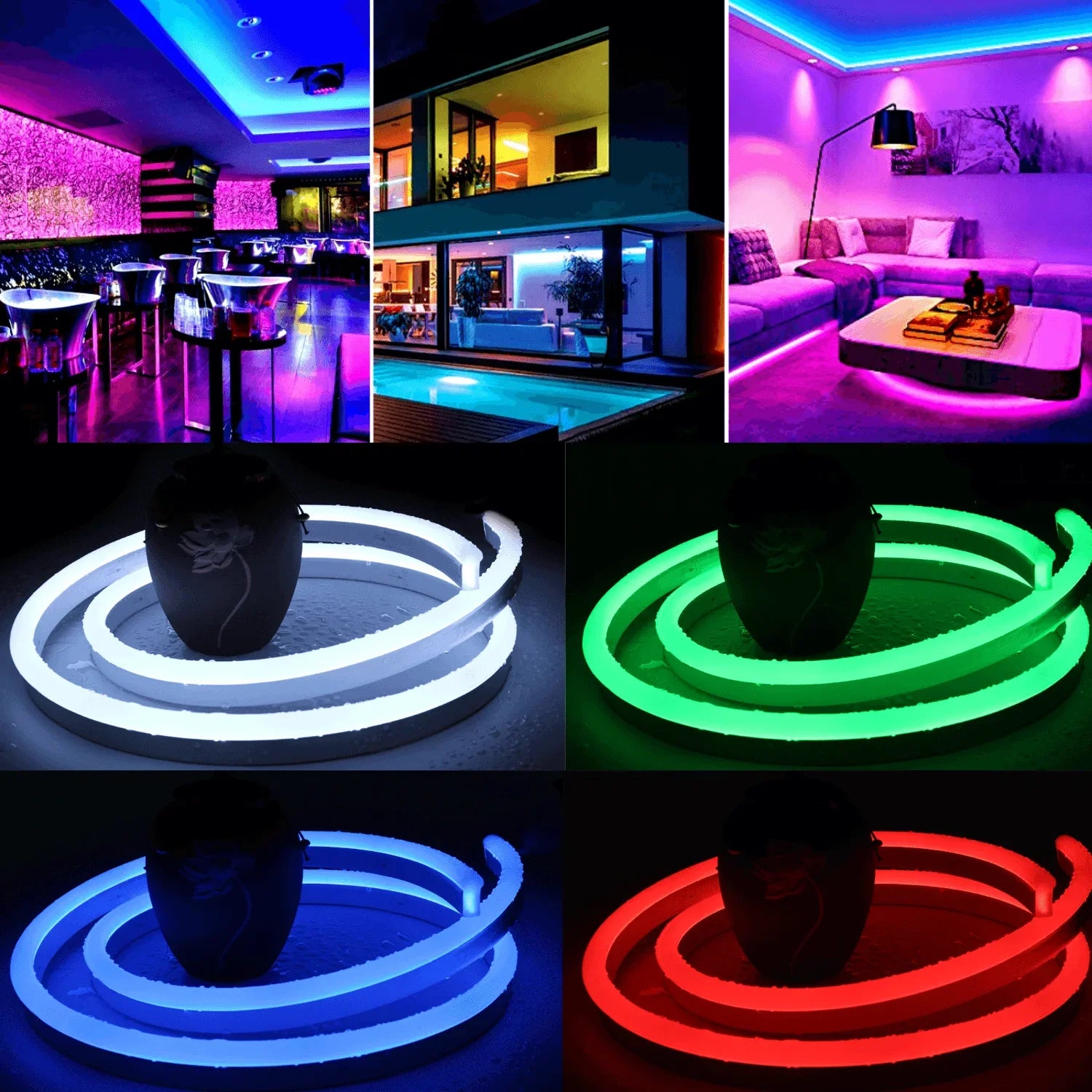 RGB LED Neon Flex Light Dimmable IP67 Waterproof 220V 240V 14x25mm with Remote - ATOM LED