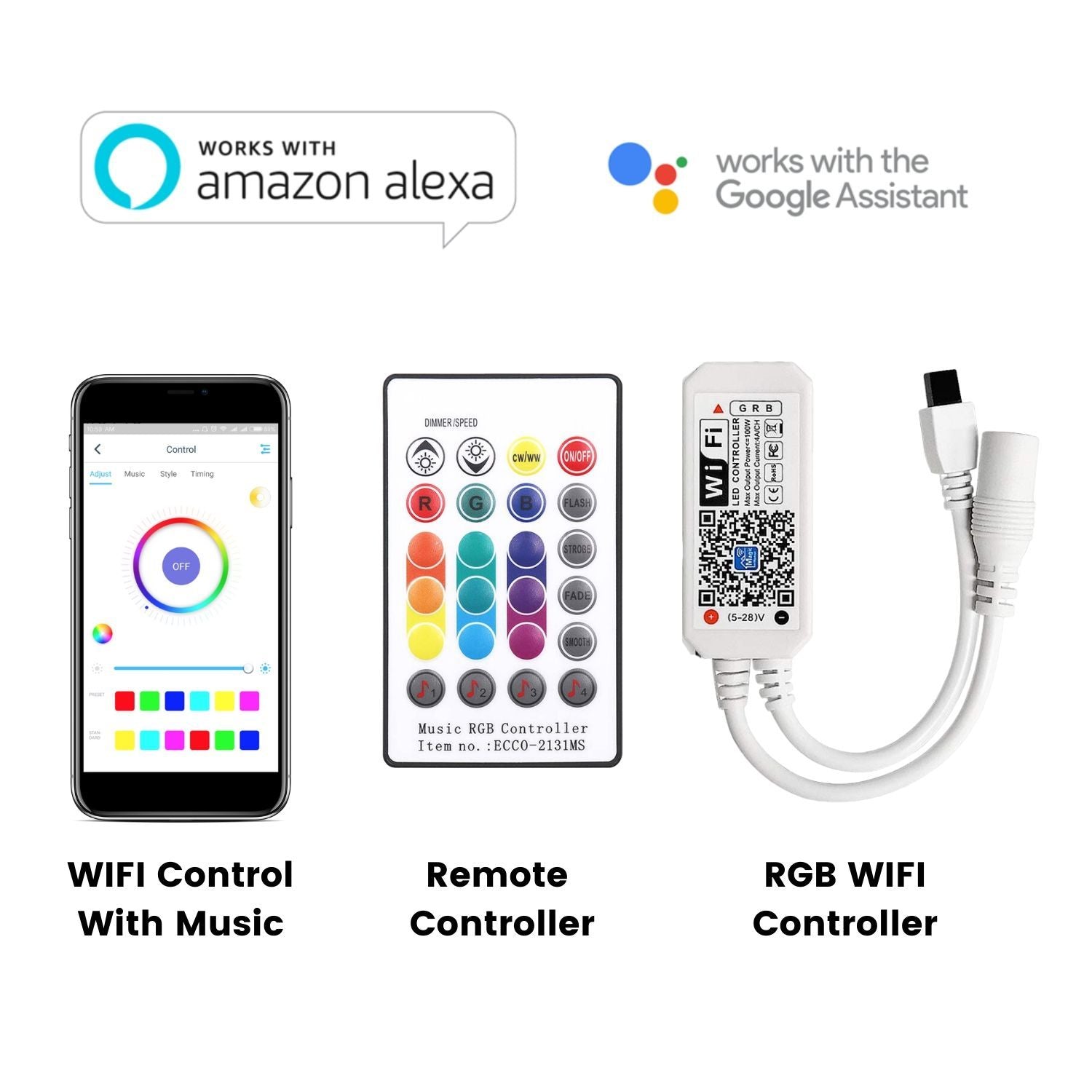 RGB LED Strip 10 Metre (5m+5m) 12V WiFi Wireless Control IP20 Non-Waterproof 300LEDs 10m Full Kit Work with Alexa and Google Home - ATOM LED