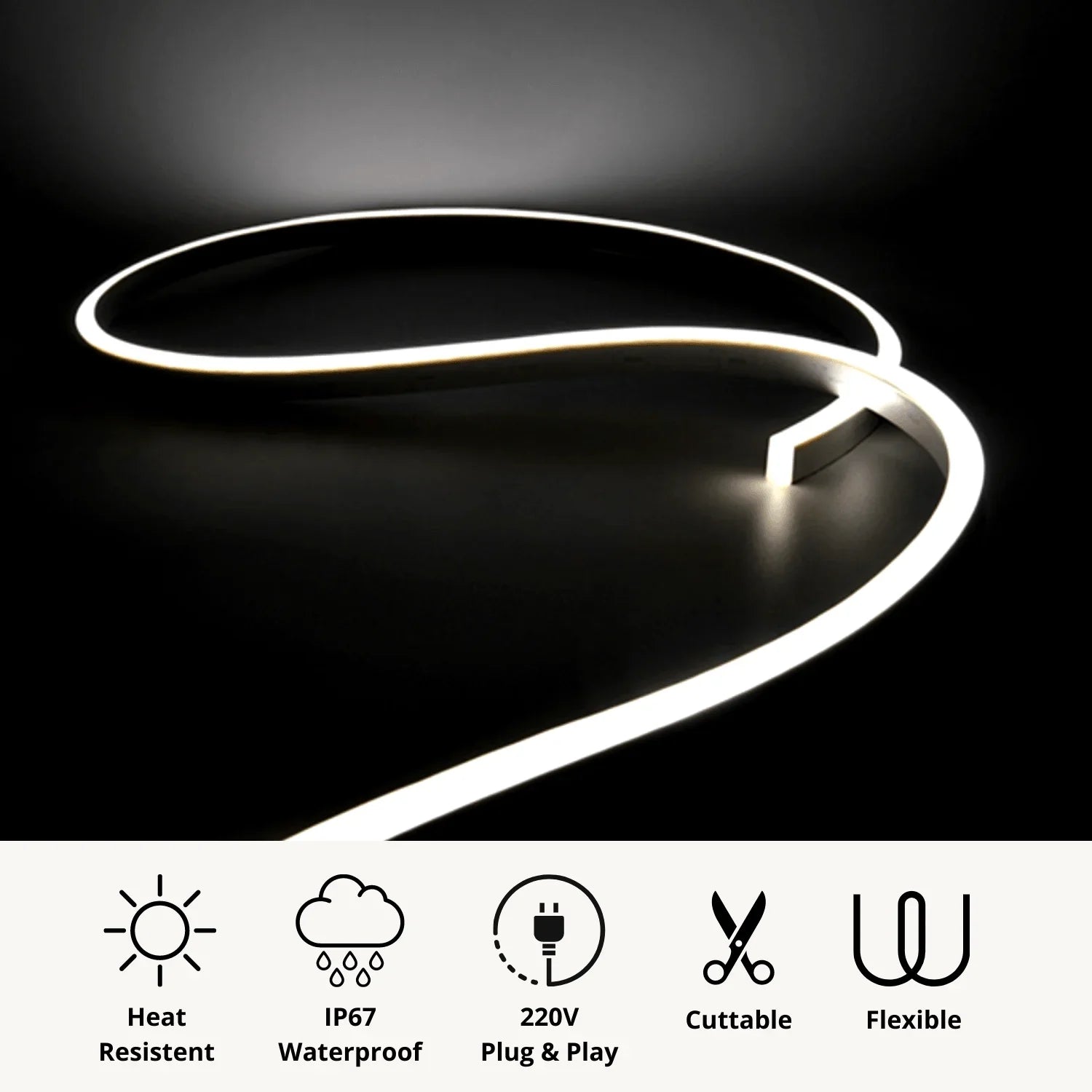 Cool White LED Neon Flex 24V DC Wireless 8x16mm 120LEDs/m IP65 Waterproof - ATOM LED