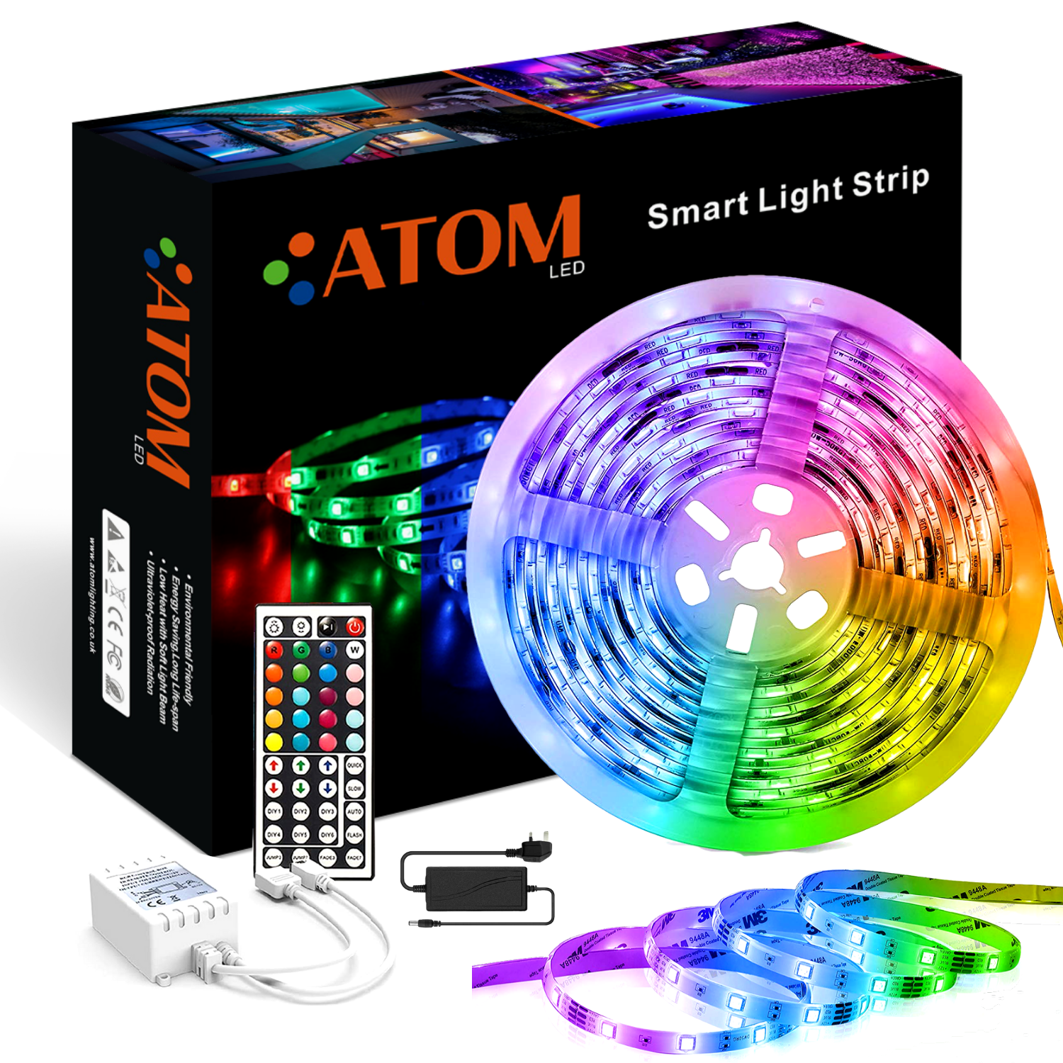 RGB LED Strip SMD5050 12V IP65 Waterproof 60LED/m 5 metre Full Kit - ATOM LED