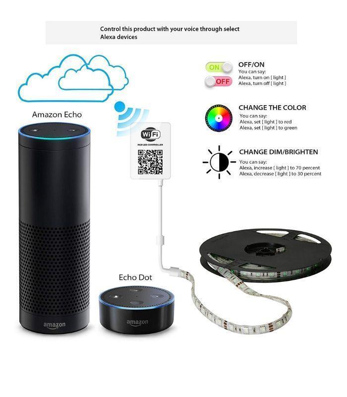 RGB LED Strip 10 Metre (5m+5m) 12V WiFi Wireless Control IP20 Non-Waterproof 300LEDs 10m Full Kit Work with Alexa and Google Home - ATOM LED