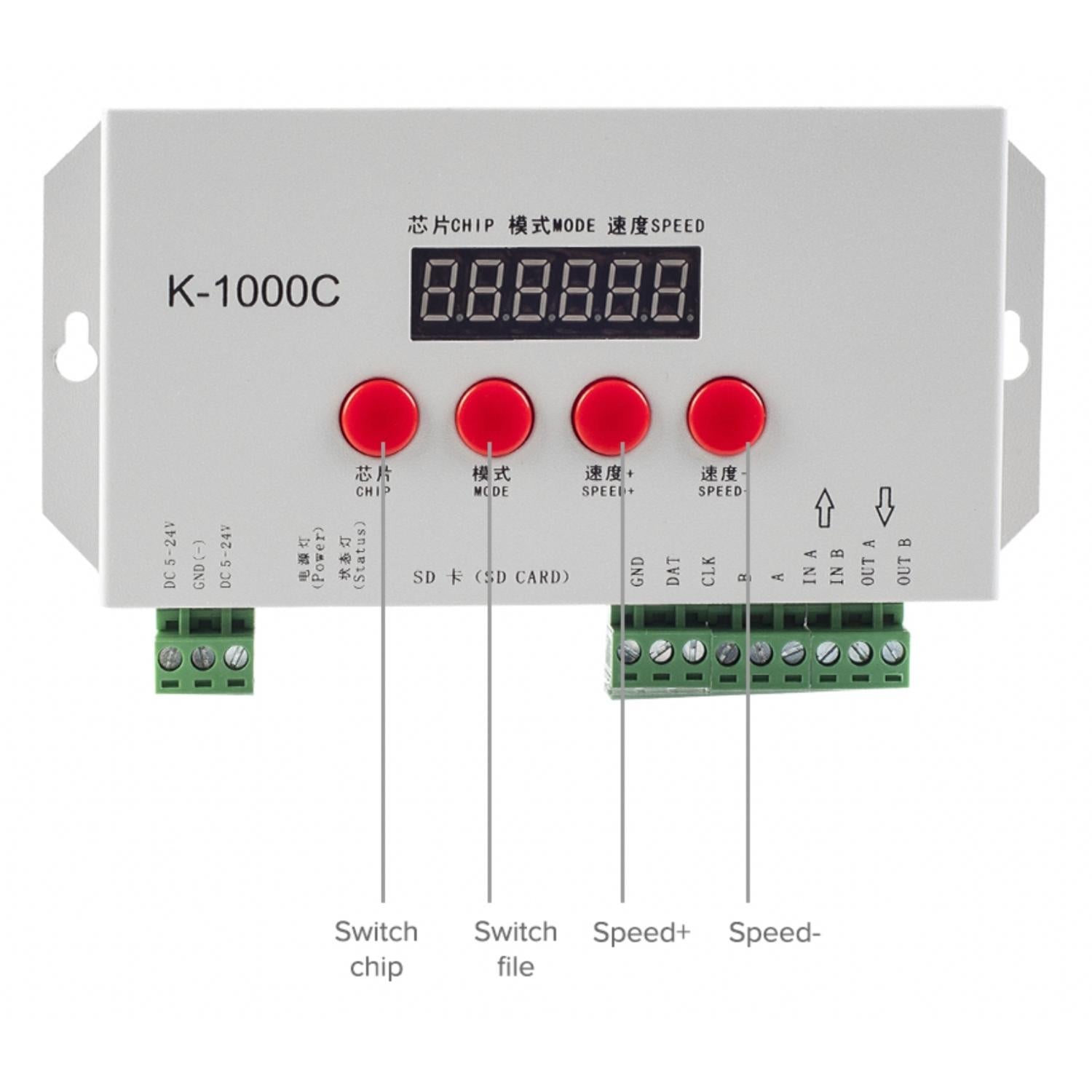 Digital RGB Pixel Controller K-1000C (T-1000S Updated) WS2812B WS2815 SK6812 WS2811 WS2801 LED Strip LED Matrix LED String 1536 Pixels Controller DC5-24V Addressable Programmable Controller with SD Card - ATOM LED