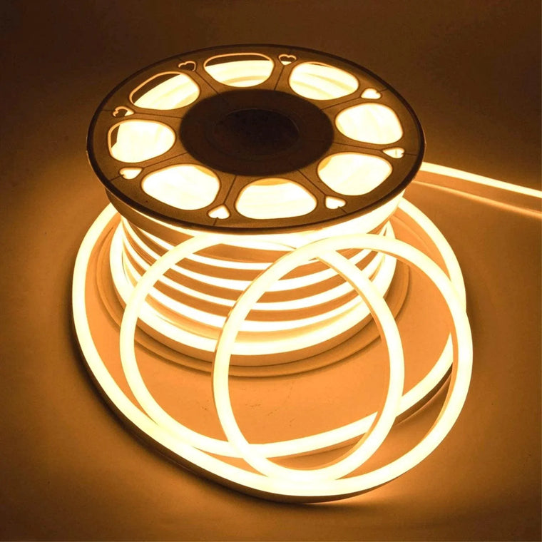 Warm White LED Neon Flex 220V 240V 8x16mm 120LEDs/m IP67 Waterproof with UK Plug - ATOM LED
