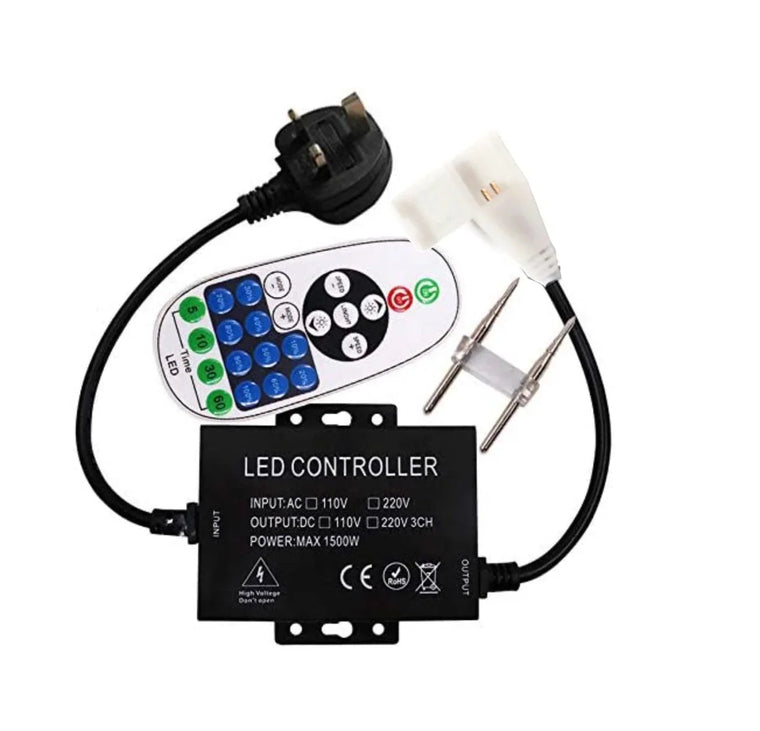 Single Colour Wireless Neon Flex AC 220 240V 8x16mm 23-Key RF Remote Control 1500W Dimmer Transformer for Brightness Adjustment - ATOM LED