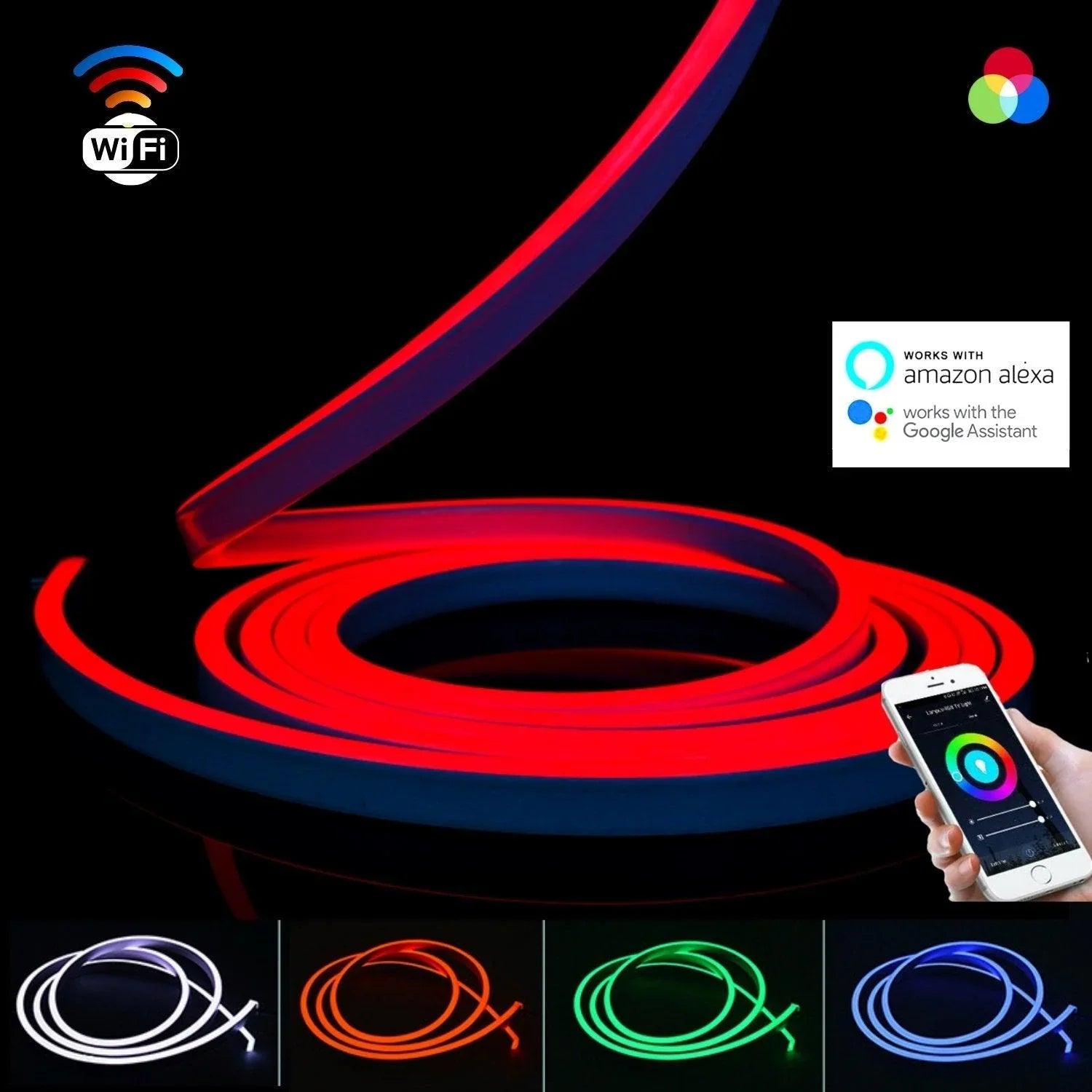 RGB Neon Flex 12V 8x18mm IP65 Waterproof WIFI Control works with Alexa & Google Home 5 Metre Kit - ATOM LED