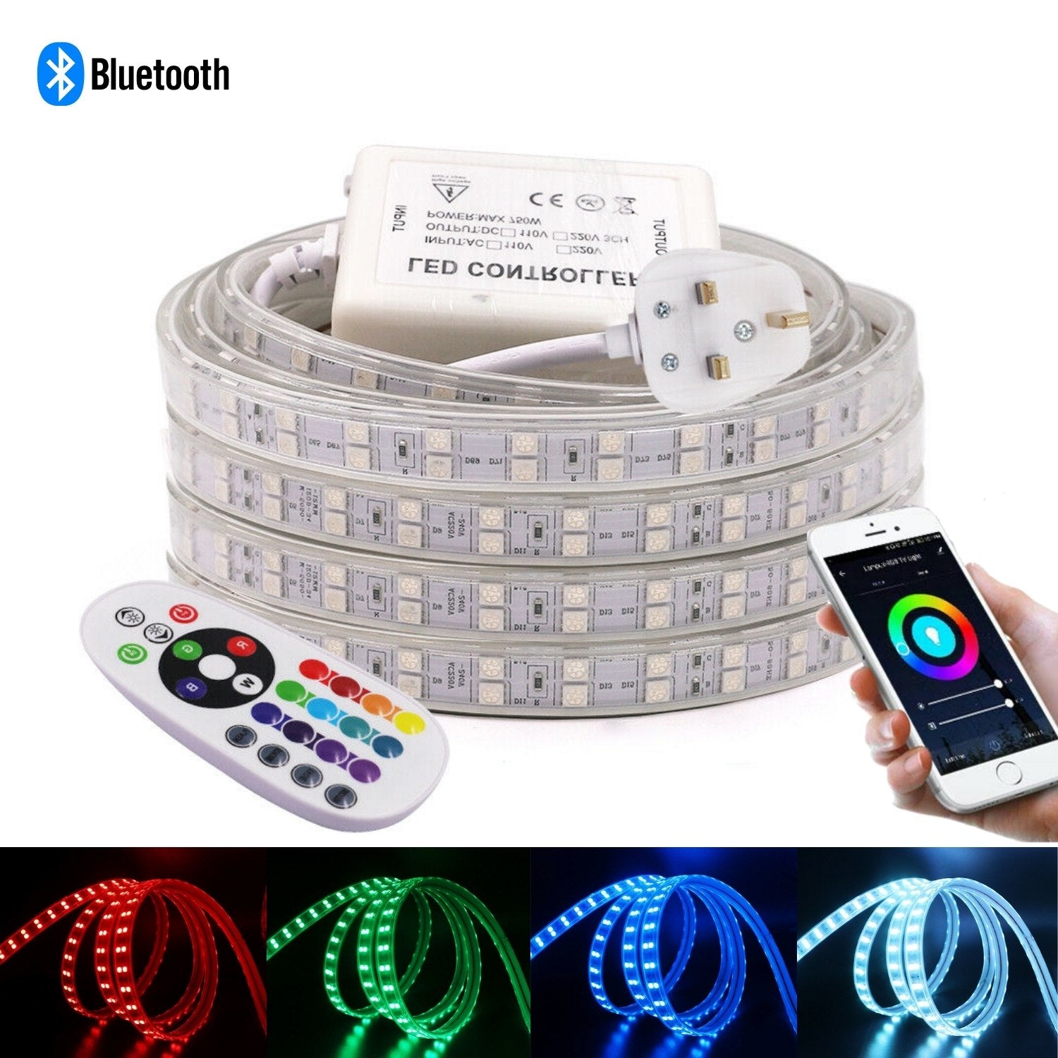 RGB LED Strip 120 LEDs/m 220V IP67 Wireless Bluetooth App Control with Remote - ATOM LED