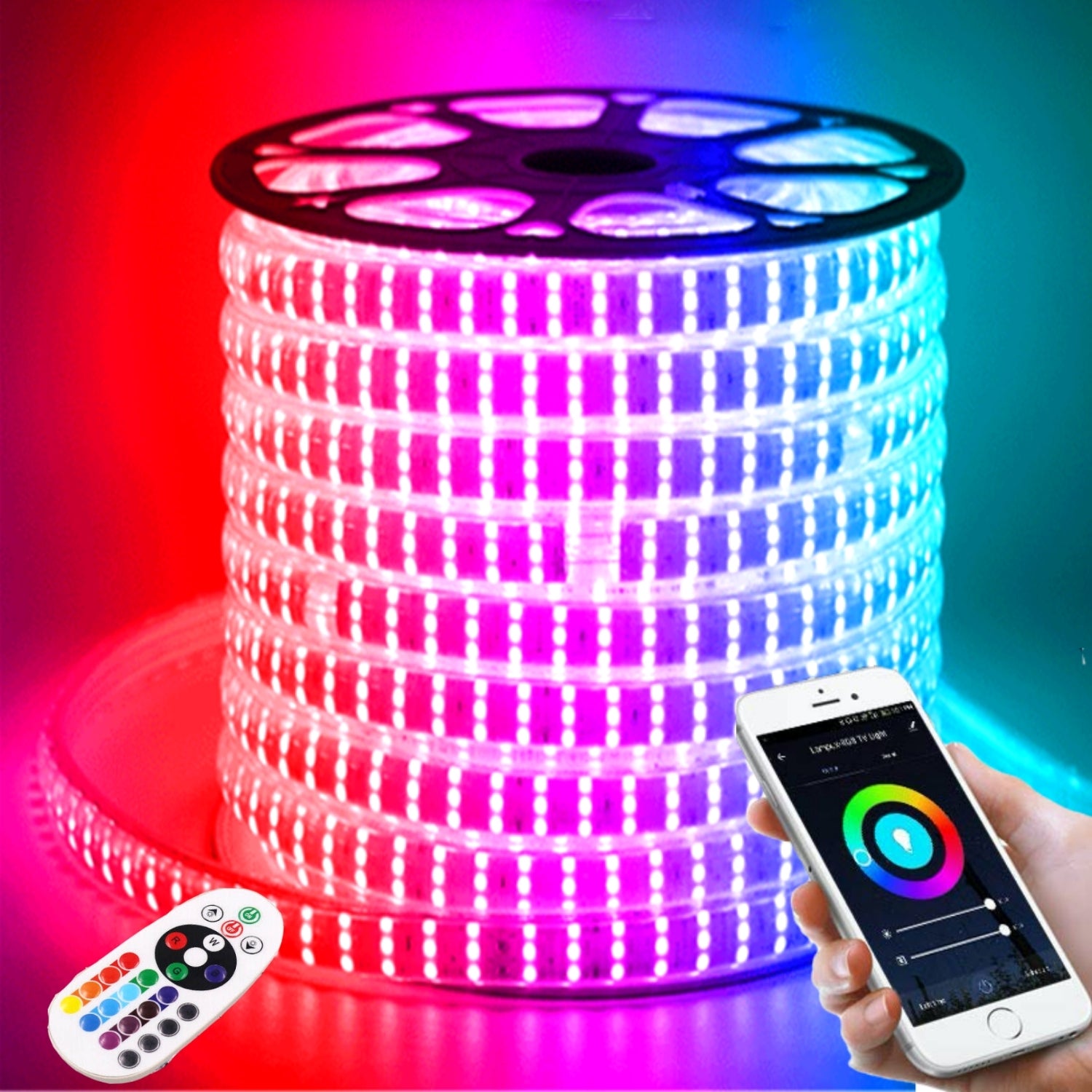 RGB LED Strip 220V 240V 144 LEDs/m IP67 Wireless Bluetooth App Control with Remote - ATOM LED