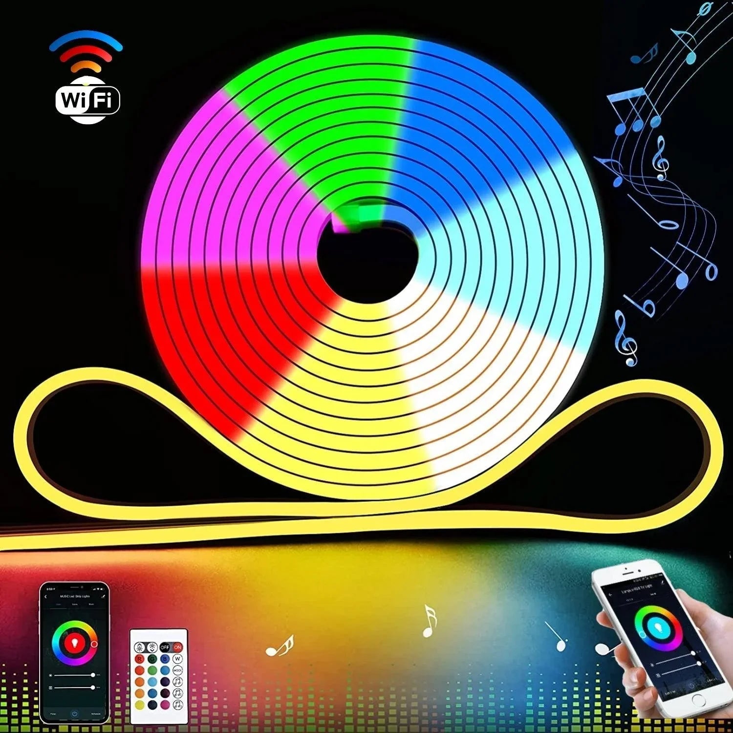 Mini RGB Neon Flex 12V 6x12mm IP65 Waterproof WIFI App Control works with Alexa & Google Home 5 Metre Kit - ATOM LED