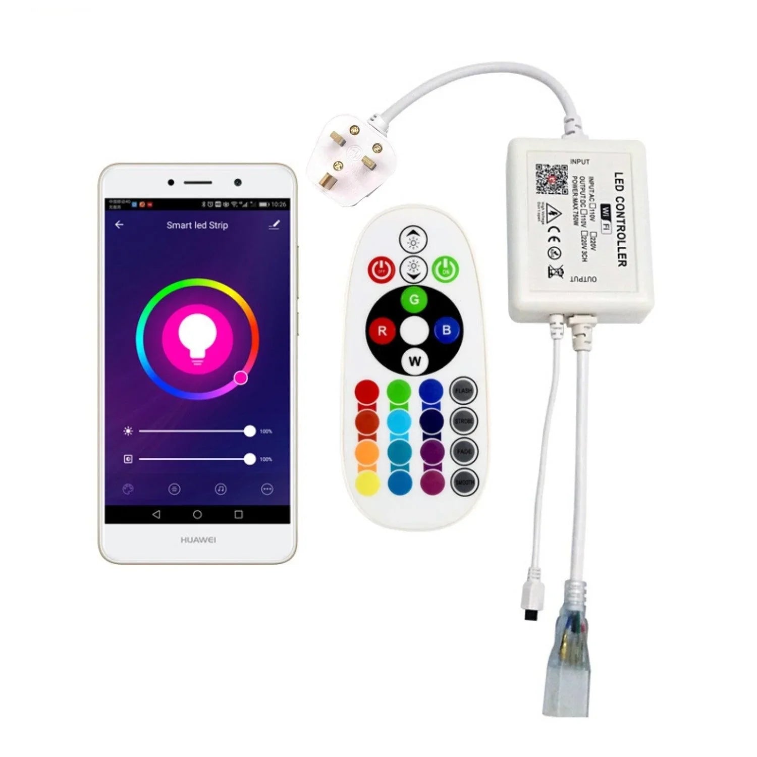 RGB LED Strip 220V 240V 120LEDs/m WiFi Tuya APP LED controller with 24key Remote - ATOM LED