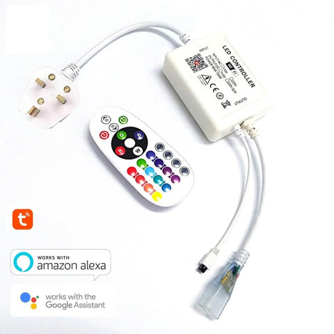 RGB LED Strip 220V 240V 120LEDs/m WiFi Tuya APP LED controller with 24 ...