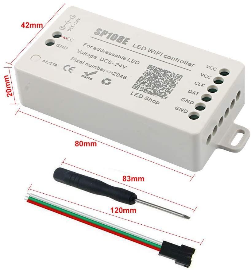 SP108E WiFi Controller DC 5V-24V for SK6812 SK6812-RGBW WS2812 WS2813 WS2811 AL2815 Digital Pixel Strip Light &  Neon Flex - ATOM LED
