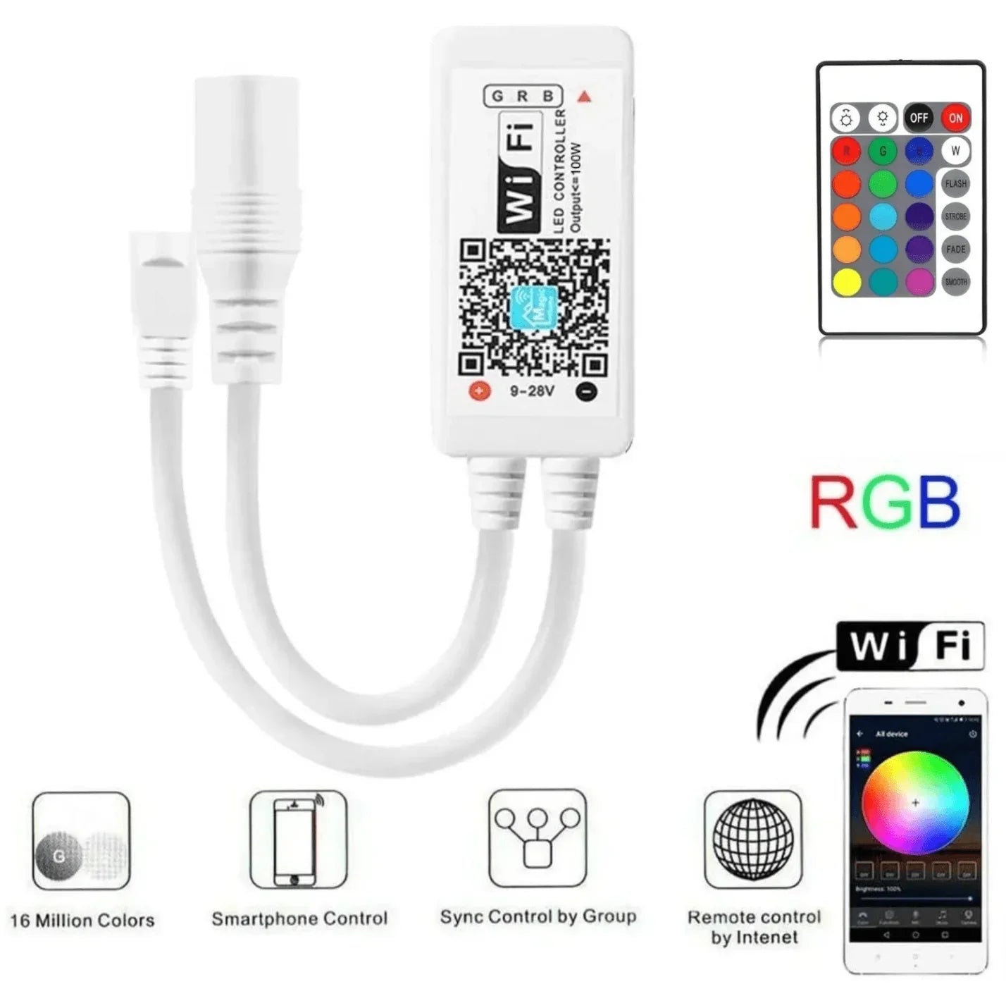 Smart WiFi IR Controller for RGB Led Strip Light with 21 Keys Remote, Compatible with Alexa & Google - ATOM LED
